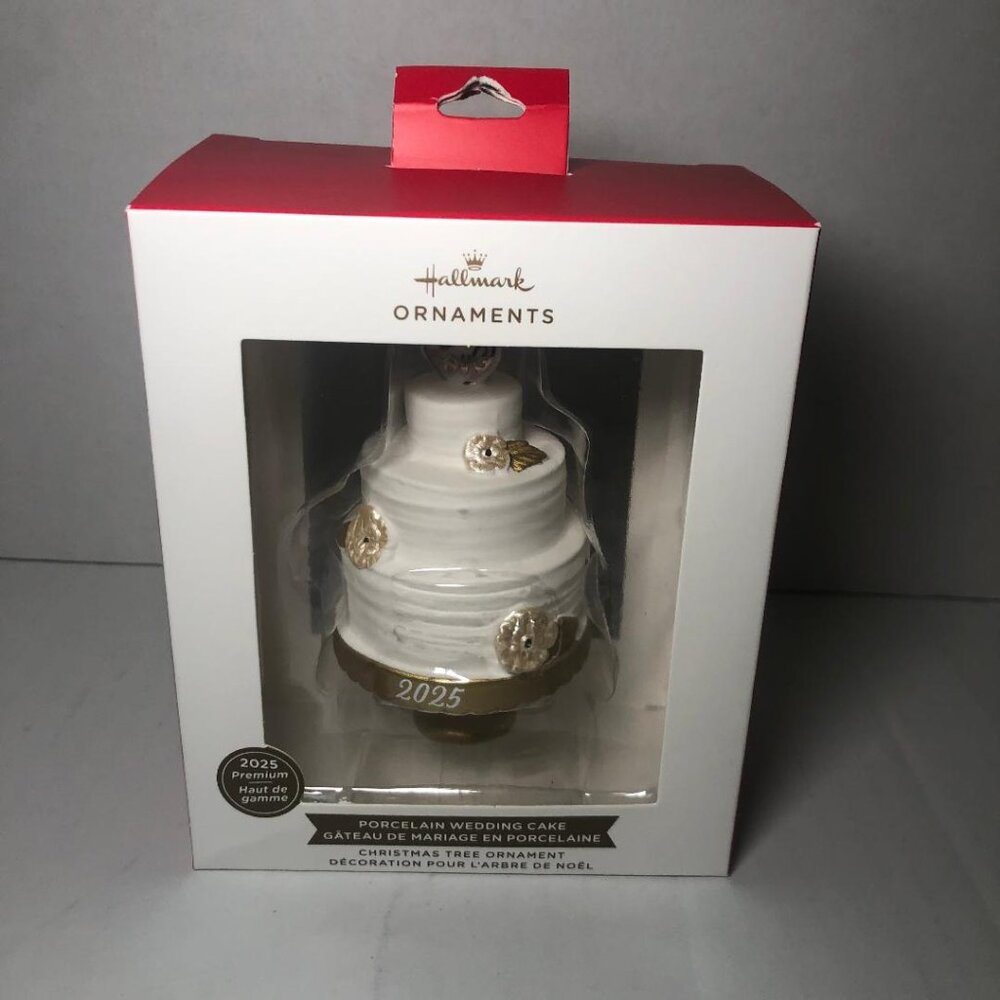 2025 Hallmark Ornaments Premium Porcelain White Wedding 3 Tier Cake Christmas